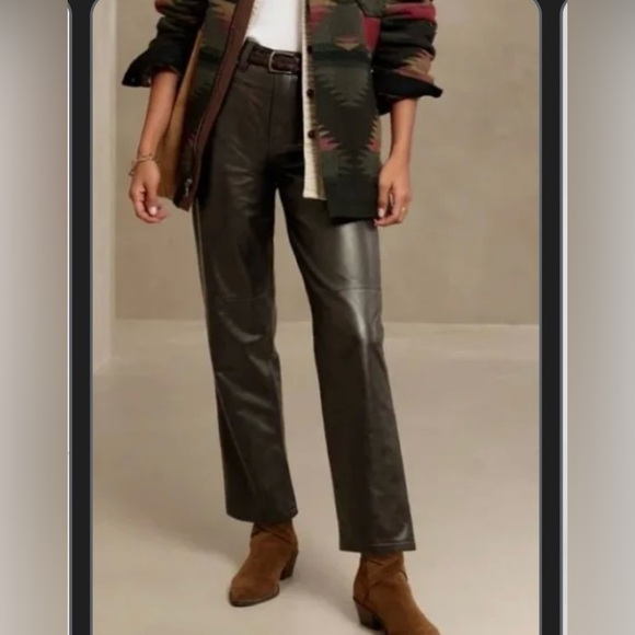Banana Republic High Rise Straight Dk Brown 100% Genuine Lamb Leather Pants NWOT - Picture 1 of 5